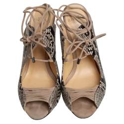 Alexandre Birman Black/Beige Python Leather Ankle Wrap Sandals Size 36.5
