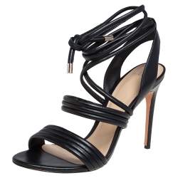 Alexandre Birman Black Leather Aurora Ankle Wrap Sandals Size 39