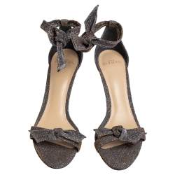 Alexandre Birman Black/Gold Lurex Fabric Clarita Bow Ankle Wrap Sandals Size 38