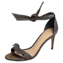 Alexandre Birman Black/Gold Lurex Fabric Clarita Bow Ankle Wrap Sandals Size 38