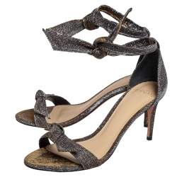 Alexandre Birman Black/Gold Lurex Fabric Clarita Bow Ankle Wrap Sandals Size 38