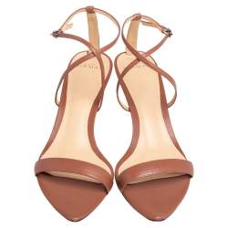 Pre Owned Alexandre Birman Brown Leather Ankle Strap Sandals Size 38.5