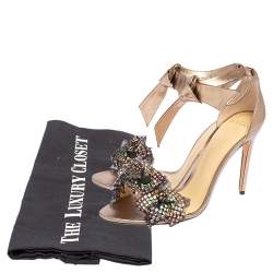 Alexandre Birman Metallic Gold Mesh and Leather Clarita Embellished Ankle Tie Sandals Size 40.5