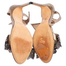 Alexandre Birman Metallic Gold Mesh and Leather Clarita Embellished Ankle Tie Sandals Size 40.5