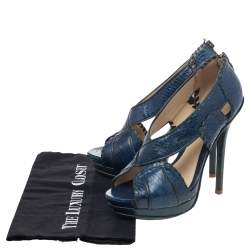 Alexandre Birman Blue/Green Python And Leather Peep Toe Platform Pumps Size 38