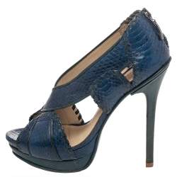 Alexandre Birman Blue/Green Python And Leather Peep Toe Platform Pumps Size 38