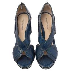 Alexandre Birman Blue/Green Python And Leather Peep Toe Platform Pumps Size 38