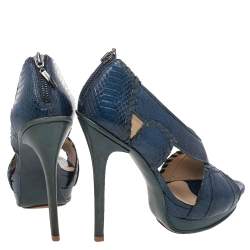 Alexandre Birman Blue/Green Python And Leather Peep Toe Platform Pumps Size 38