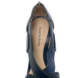 Alexandre Birman Blue/Green Python And Leather Peep Toe Platform Pumps Size 38