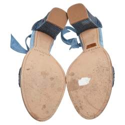 Alexandre Birman Blue Suede, Python Embossed Leather Ankle Wrap  Sandals Size 37.5