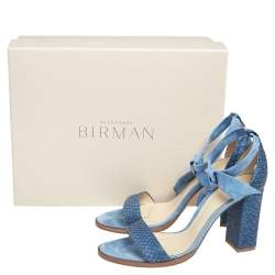Alexandre Birman Blue Suede, Python Embossed Leather Ankle Wrap  Sandals Size 37.5