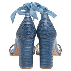 Alexandre Birman Blue Suede, Python Embossed Leather Ankle Wrap  Sandals Size 37.5