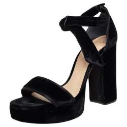 Alexandre Birman Black Velvet Celine Platform Ankle Tie Sandals Size 40