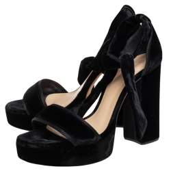Alexandre Birman Black Velvet Celine Platform Ankle Tie Sandals Size 40