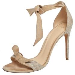 Alexandre Birman Beige Suede and Canvas Clarita Ankle Wrap Sandals Size 39.5