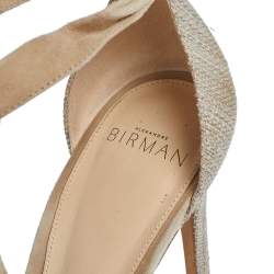 Alexandre Birman Beige Suede and Canvas Clarita Ankle Wrap Sandals Size 39.5