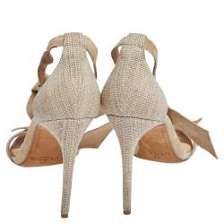 Alexandre Birman Beige Suede and Canvas Clarita Ankle Wrap Sandals Size 39.5