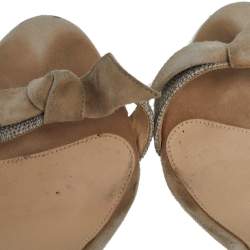 Alexandre Birman Beige Suede and Canvas Clarita Ankle Wrap Sandals Size 39.5