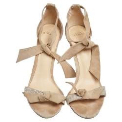 Alexandre Birman Beige Suede and Canvas Clarita Ankle Wrap Sandals Size 39.5