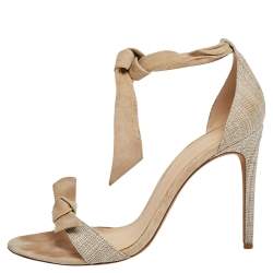 Alexandre Birman Beige Suede and Canvas Clarita Ankle Wrap Sandals Size 39.5