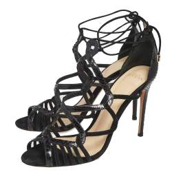 Alexandre Birman Black Suede And Python Leather Strappy Sandals Size 39 