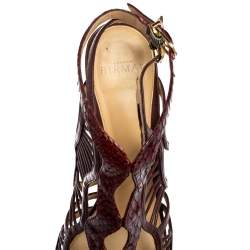 Alexandre Birman Burgundy Python Leather And Leather Caged Zipper Sandals Size 39.5