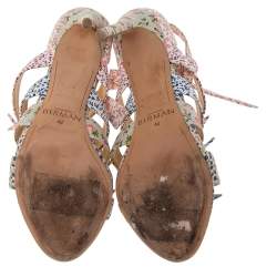 Alexandre Birman Floral Printed Canvas Lolita Knot Strappy Sandals Size 40