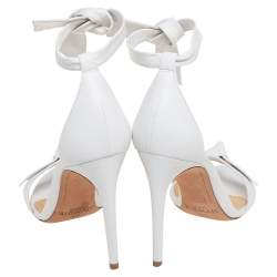 Alexandre Birman White Canvas And Leather Ankle Strap Sandals Size 37.5