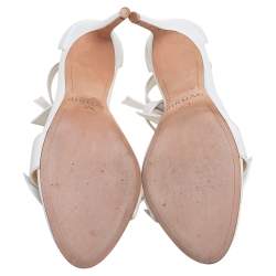 Alexandre Birman White Canvas And Leather Ankle Strap Sandals Size 37.5