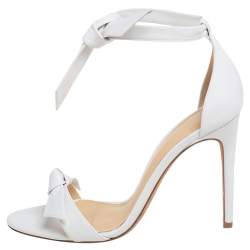 Alexandre Birman White Canvas And Leather Ankle Strap Sandals Size 37.5
