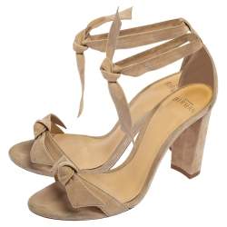 Alexandre Birman Beige Suede Clarita Bow Ankle Wrap Sandals Size 35