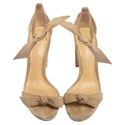 Alexandre Birman Beige Suede Clarita Bow Ankle Wrap Sandals Size 35