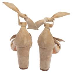 Alexandre Birman Beige Suede Clarita Bow Ankle Wrap Sandals Size 35
