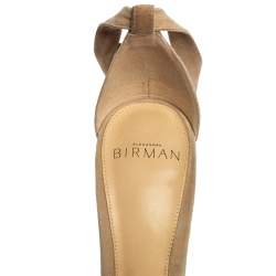 Alexandre Birman Beige Suede Clarita Bow Ankle Wrap Sandals Size 35