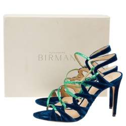 Alexandre Birman Green-Blue Velvet And Snakeskin Nolita Buccata Strappy Sandals Size 41