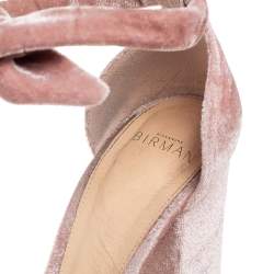 Pre Owned Alexandre Birman Pink Velvet Celine Platform Ankle Tie Sandals Size 39.5