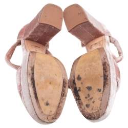 Pre Owned Alexandre Birman Pink Velvet Celine Platform Ankle Tie Sandals Size 39.5