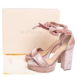 Pre Owned Alexandre Birman Pink Velvet Celine Platform Ankle Tie Sandals Size 39.5