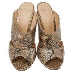 Alexandre Birman Metallic Two Tone Python Leather Open Toe Sandals Size 39