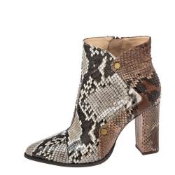 Alexandre Birman White-Brown Python Leather Ankle Boots Size 37