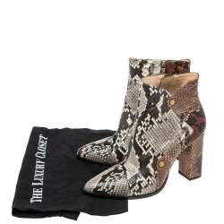 Alexandre Birman White-Brown Python Leather Ankle Boots Size 37