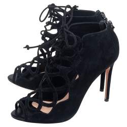 Alexandre Birman Black Suede  Caged Sandals Size 37.5