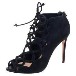 Alexandre Birman Black Suede  Caged Sandals Size 37.5