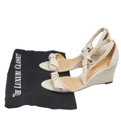 Alexandre Birman Off White Canvas Wedge Ankle Wrap Sandals Size 36