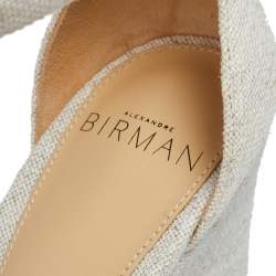 Alexandre Birman Off White Canvas Wedge Ankle Wrap Sandals Size 36