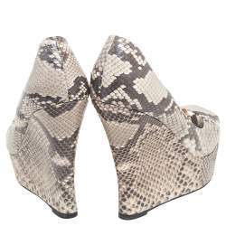 Alexandre Birman Beige Python Leather Peep Toe Wedge Pumps  Size 38.5