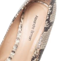 Alexandre Birman Beige Python Leather Peep Toe Wedge Pumps  Size 38.5