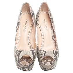 Alexandre Birman Beige Python Leather Peep Toe Wedge Pumps  Size 38.5