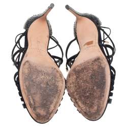 Alexandre Birman Black Python and Suede Strappy Sandals Size 39.5 