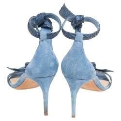 Alexandre Birman Blue Snakeskin Leather and Suede Clarita Ankle-Tie Sandals Size 40